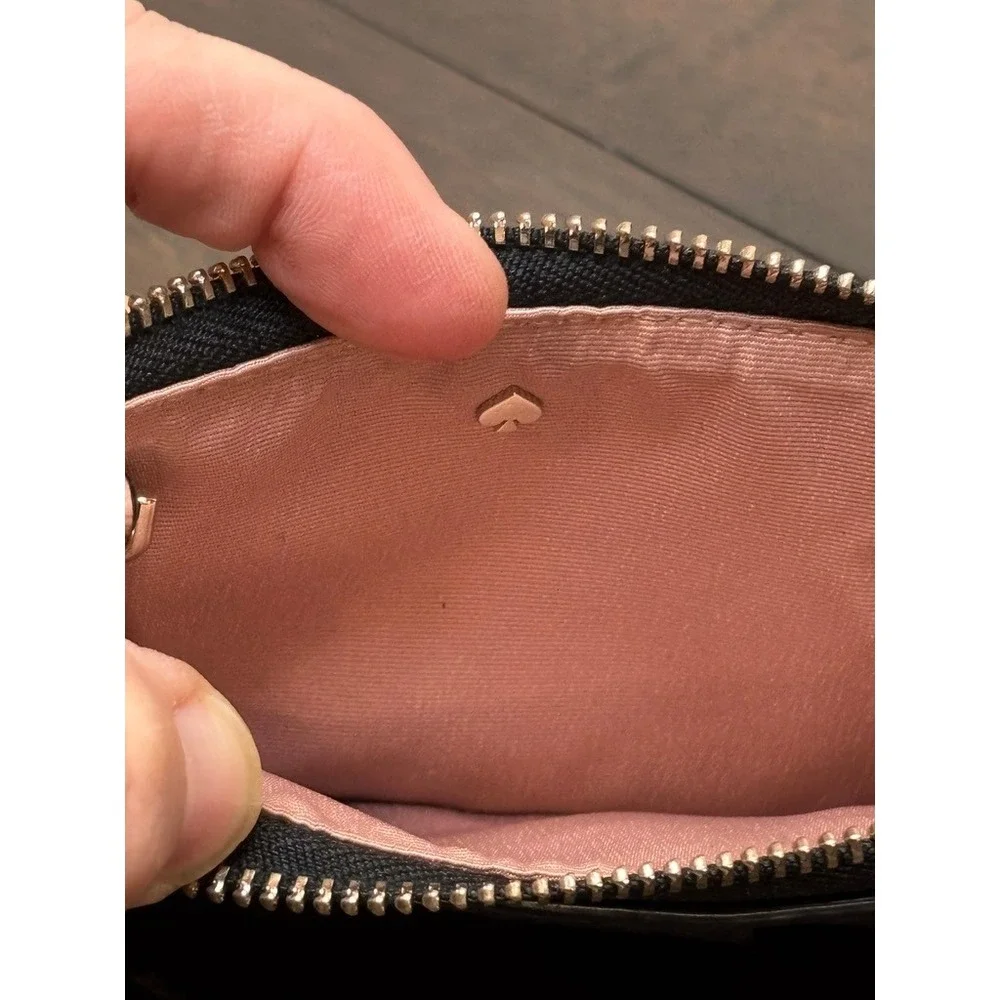 Kate Spade New York Roulette black‎ pebbled leather zip card holder